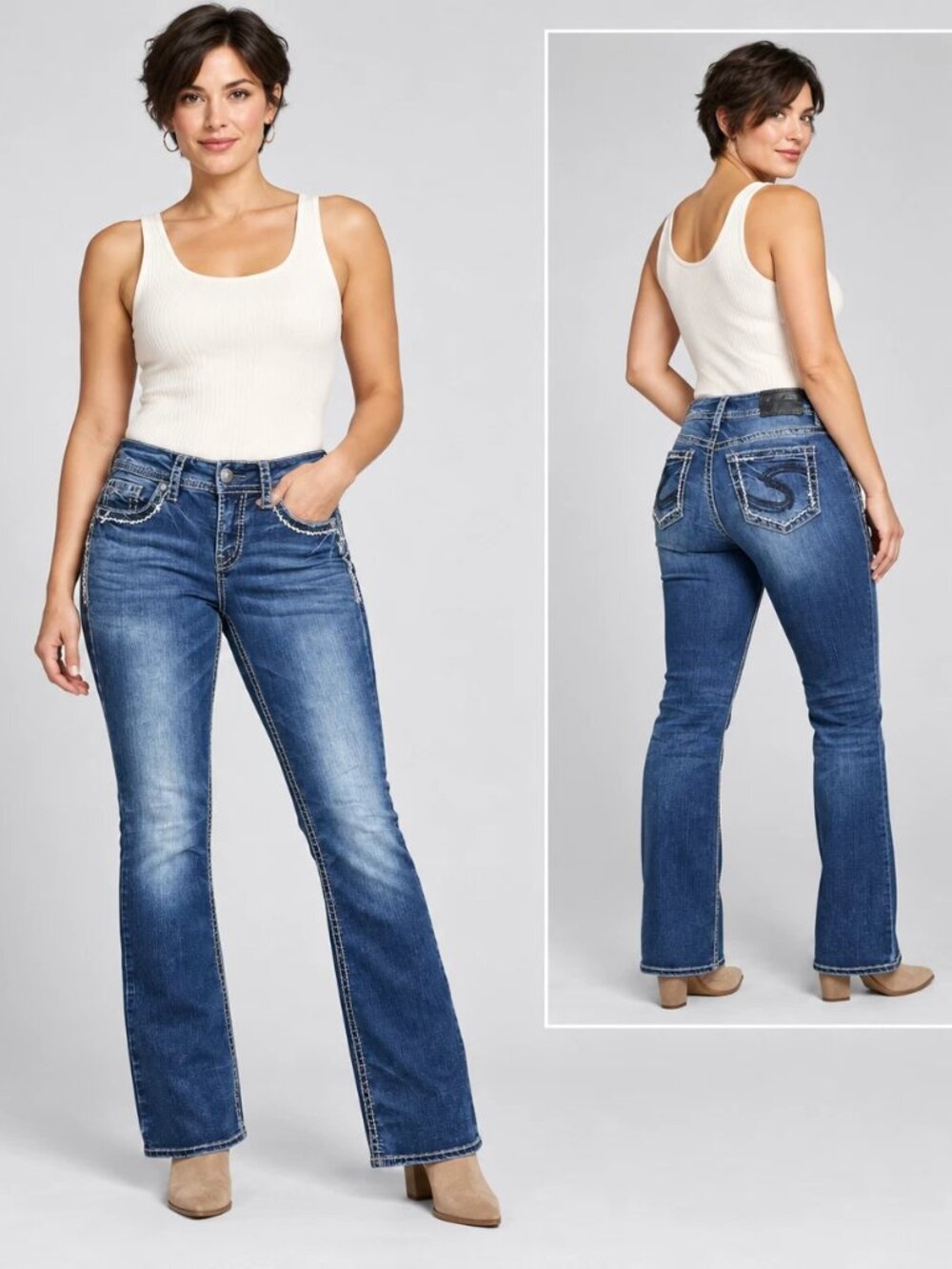 Silver Jeans Suki Womens 30x32 Y2K Embellished Stretch Bootcut Denim Western